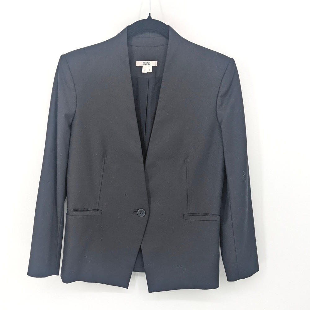 Helmut Lang Blazer Womens 0 Black Single Button Pockets Made in USA Structured